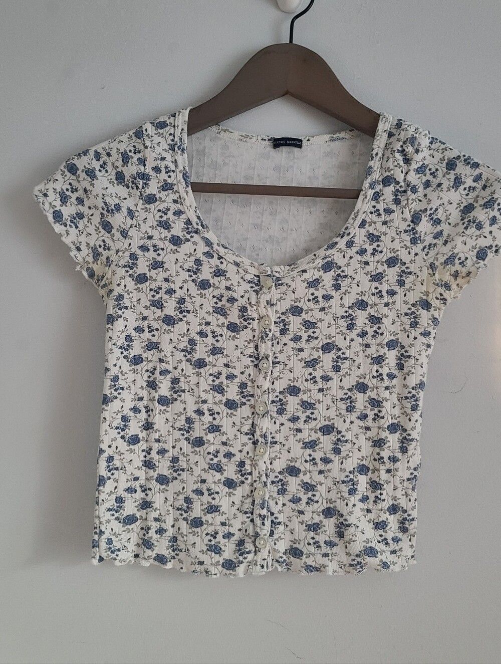 Brandy Melville White Scoop Neck Button-Front Top Size XS